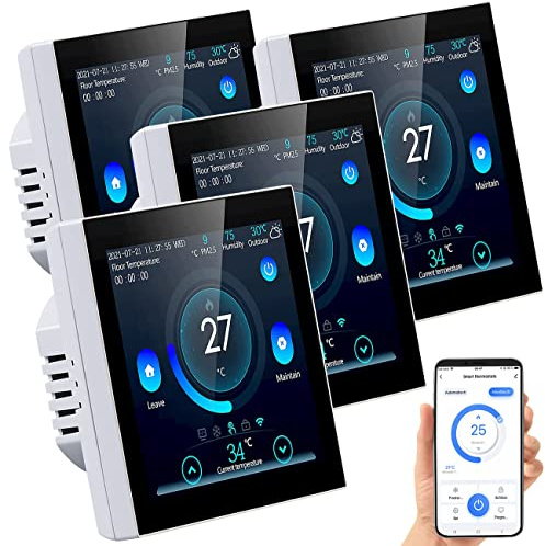 revolt Raumthermostat 230V WLAN: 4er-Set WLAN-Thermostate für Fußbodenheizungen, Touchdisplay (Fußbodenheizung Thermostat Alexa, mit Alexa steuern, Handy)