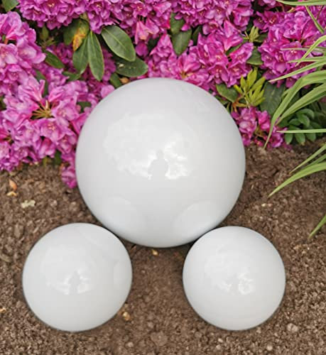 Jürgen Bocker Garten-Ambiente Dekokugel weiß poliert 3er Set 30-15-15 cm aus Edelstahl Kugel Dekorationskugel Gartenkugel
