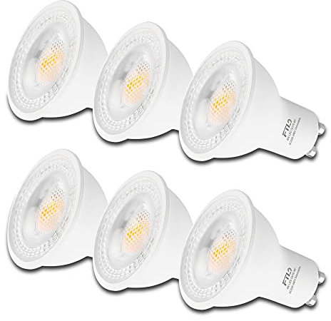 FTL GU10 LED Light Bulbs Dimmable Warm White 3000K, LED Downlights 6W(60W Halogen Equivalent) 600LM, 40 Degree Beam Angle Spotlight, 6 Pack