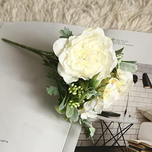 MUNACRAFT Kamelien-Blumenstrauß Gefälschte Pfingstrosen-Blumen-Kunstseiden-Begonie-Blau-Rosen-Brautjungfern-Blumenstrauß-Blumen-Haus-Hochzeits-Blumen-Weiß