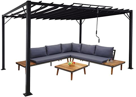 Pergola HWC-L40, Garten Lamellen-Pavillon Terrassenüberdachung, 8cm-Alu-Gestell Stoff/Textil, 3x4m anthrazit