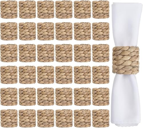 Hsei Boho Serviettenringe Set von 36 Rattan Serviettenringhalter Gewebt Rustikale Serviettenringe Handgefertigt aus natürlicher Wasserhyazinthe für Weihnachten Thanksgiving Geburtstag Party Abendessen