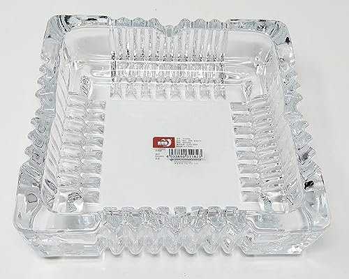 JRose Collections Square Glass Ashtray Crystal Cut Effect Transparent for Cigarettes Cigars Indoor Outdoor 10cms (JR1206)