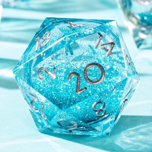 YEMEKO Liquid Core D20 DND - Dadi singoli con bordo affilato in resina, 20 lati, 22 mm, fatti a mano, poliedrici, per giochi di ruolo, MTG, giochi di ruolo, MTG, giochi da tavolo (azzurro)