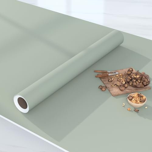 VIOPVERY Papier peint vert clair à décoller et à coller, papier contact imperméable en plastique, revêtement mural autocollant amovible, rouleau de film vinyle mat pour meubles, 40 cm x 10 m