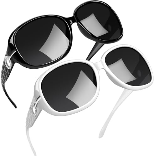 Joopin 2 Stücke Übergroß Sonnenbrille Damen Polarisiert Elegante Brille | Groß sonnenbrille für breite Gesichter, XL, UV400-Schutz, Klassisch, Alltag, Fahren, Outdoor, Reisen, Angeln, Wandern, Modern