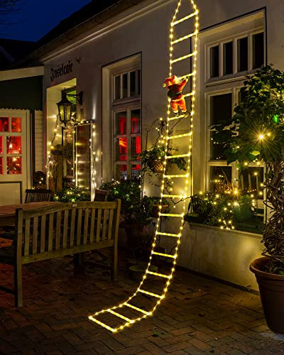 Geemoo 3 Meter Luci Decorazioni Natalizie con 338 LED, Scala e Babbo Natale, 8 Modalità, Funzione Timer e Memoria, per Finestra Esterno ed Interno (Bianco Caldo)