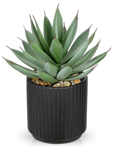 Briful Succulents Plants Artificial for Home Decor, Realistic Potted Fake Agave Plant, Black Ceramic Vase, Cute Aloe Maguey Faux Plant, Shelf Tables Decor, Modern Farmhouse Home Bathroom Decorations