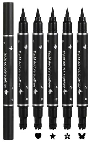 Flüssiger Eyeliner Doppelseitiger, 5Pcs Stempel Set Schwarz & Wasserdicht, Langlebige & Wischfeste Schablone, Eyeliner Bleistift für Einfaches Augen Make-up