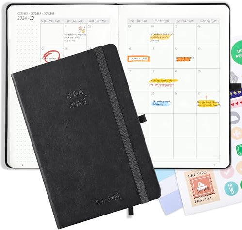 Kalender 2025 Buchkalender A5 1 Woche 2 Seiten,Terminplaner 2025 (Oct.2024-Dez.2025) mit 100 g/m² Papier,Planer 2024/2025 mit PU-Leder Hardcover Für Schulplaner,Terminkalender (Schwarz)