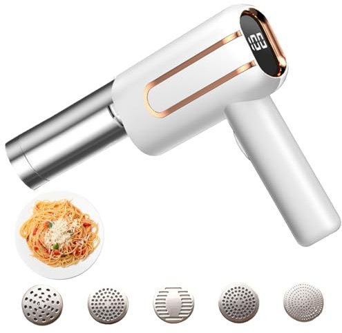 Agrdeed Nudel Presse, Elektrische Nudelmaschine Handheld mit 5 Modi, Tragbare Hand-Nudelmaschine für Haushalt, Aufladbar Nudelmaschine für Ausgemachte Spaghetti/Fettuccine (Weiß)