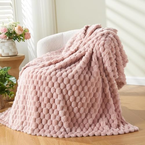Wajade fleecefilt fluffig fuskpälsfilt för bäddsoffa, mjuk mysig varm tjock filt, jacquardrosa 153 x 203
