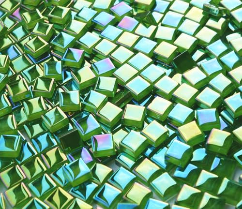 CHICSHIS 330PCS Lush Green Iridescent Mosaic Tiles, Small Glass Tiles Pieces Ideal for DIY Crafts and Home Decoration, Ideal for Creative Mosaic Art Projects, Great for Artists