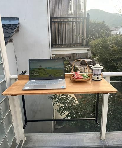 Klappbarer Balkon-Tisch mit 5 verstellbaren Höhen, für Garten, Terrasse, Geländer, Tisch für Balkon, Terrasse (120 cm)