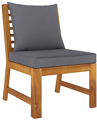 CINDERFUL Modular-Mittelsofa mit Dunkelgrauen Kissen Akazie Massivholz,Komfortables Loungesofa aus Akazienholz für Garten, Terrasse und Pool Gartensitzmöbel