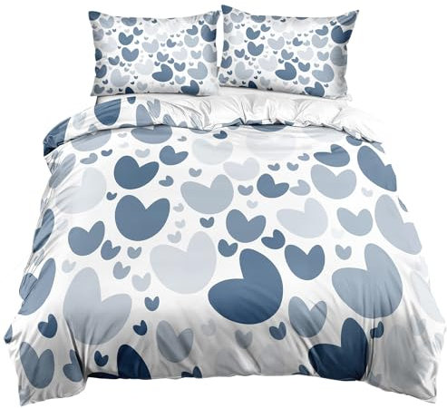 Ypthriline Set Copripiumino Matrimoniale 240x220 A Forma Di Cuore Set Sacco Copripiumino Stampa Parure Copripiumino in 100% Microfibra 3 Pezzi con Cerniera, Copripiumino con 2 Federa 50x80 cm