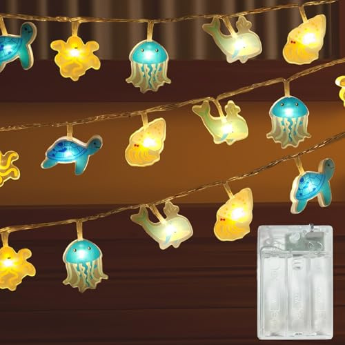 Meision Das Meer Lichterkette Batterie, Lichterketten Kinderzimmer Deko mit 8/16 Timer + Batteriebetrieben +1.5Meters 10LEDs, LED Lichterkette Innen für Babyzimmer, Geburtstagsparty