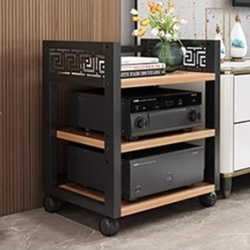 Stereo Cabinet AV Component Media Stand MultiTier Audio Rack Rolling Audio Tower FloorStanding Cabinet CD Player Stand Adjustable Corner Shelf Hifi Rack(Size:3 Tier,Color:Walnut)