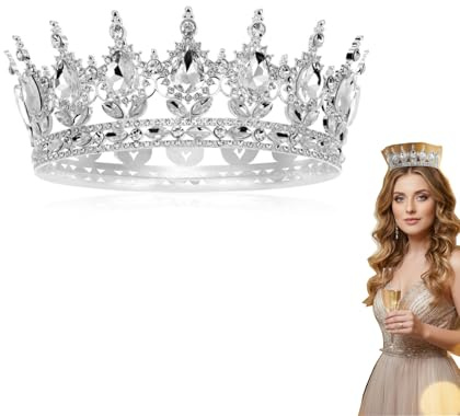 DEARMAMY Krone Damen Silber, Barock Tiara mit Kristall & Strass, Vintage Diadem für Hochzeit, Geburtstag, Prinzessin Kostüm Haarschmuck