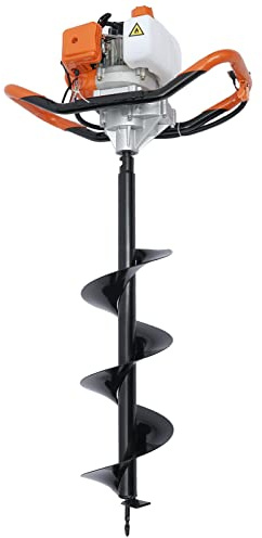 panfudongk Benzin Erdbohrer 52CC 2-Takt Motor Erdlochbohrer Gartenbau Zaunpfostenbohrer 7500 U/min 10.35 kg Leichtgewicht Bohrgerät für Bäume Sträucher