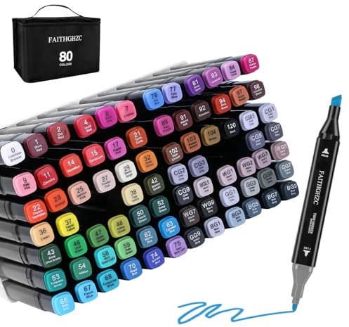 FAITHGHZC 80 Farben Alkohol Marker Set, Dual Tips Quick Drying Permanent Marker Stifte, Filzstifte, für Malerei, Manga, Design und Graffiti, Geschenke für Familie und Freunde