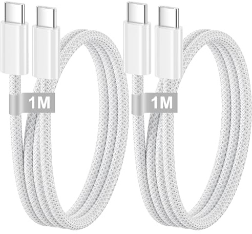 iPhone 17 16 15 Cable USB C 1M/Lot de 2, Cable USB C vers USB C 60W Cable Chargeur USB C Charge Rapide Câble Type C Cordon USB C vers USB C pour iPhone 17 16 15 Pro Max/Pro/17 Air/16 15 Plus,iPad