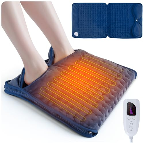 Ninonly 40x80 Elektrischer Fußwärmer für Damen Herren Reißverschluss Design mit 6 Heizstufen 4 Timer Waschbar Fusswärmer Elektrisch Schnellheizendes für Fuß, Rücken für Büro Zuhause Marineblau