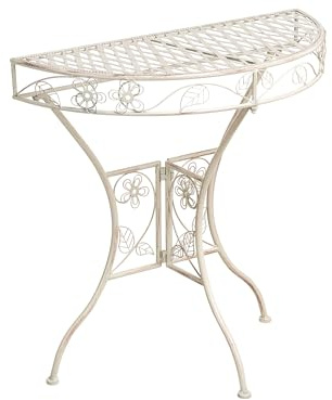 Beliani Balkontisch französisch für 2 Personen Metall Hellbeige halbrund 80x36 cm Yaviza