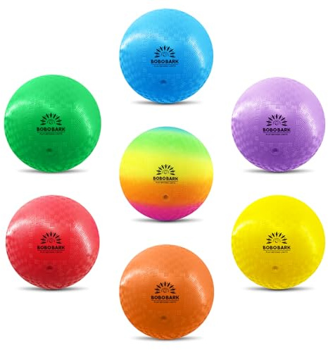 BOBARK 8,5 tums mjuka gummibollar – uppsättning med 7 lekbollar för barn med pump och nätficka | dodbal/folkboll/kickboll och fyrfältsboll | för skola, sportlektioner, inomhus och utomhus