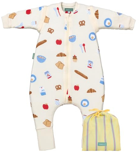 molis&co - Baby Schlafsack mit Füßen, abnehmbare Ärmel und Socken - Babyschlafsack 1 tog - Leicht gepolstert - 100% Baumwolle (Oeko-TEX 100), Premium Qualität - Good Morning (70 cm)