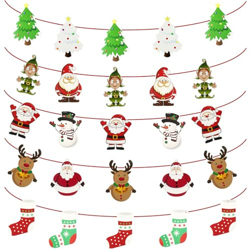 Guirnalda de banderines colgantes para decoración de Navidad, banderines colgantes, guirnalda de papel para colgar, guirnalda de Navidad para ventana, chimenea, decoración de oficina