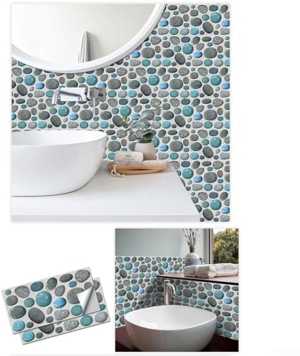 Abziehbare und simulierte Kieselsteine, mattierte Wandplatten, Backsplash Fliesen für Küche und Bad, Wandrenovierung und dekorative Anwendungen (C)
