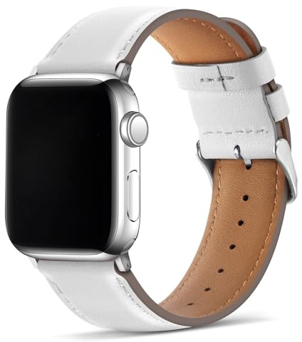Tasikar Compatible pour Bracelet Apple Watch 49mm 46mm 45mm 44mm 42mm Cuir Véritable Bracelet de Remplacement Compatible avec iWatch Ultra 3 2 1 SE Séries 11 10 9 8 7 6 5 4 3Blanc