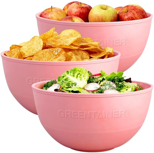 Greentainer Set de Boles, Cuencos Irrompibles para Ensalada, Cereal y Sopa, Apto para Microondas y Lavavajillas, Libre de BPA, Apilables, para Adultos(4000ml,Rosa)