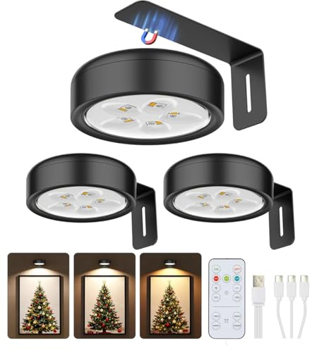 LINNIW Picture Lights for Wall 3Pack, Rechargeable Wall Lights Art Lights for Home Bedroom Living Room Photo, Magnetic Painting Light with Dimmable 3 Colors, Timer, Remote Control [Energy Class A]