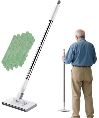 Mocio per pavimenti piatti, testa girevole a 360°, scopa flessibile con cuscinetti lavabili, strumento di pulizia per la casa, per piastrelle di cucina, laminato, appartamento, bagno, corridoio
