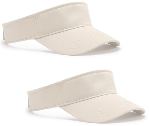 HAPEE 2 Pack, Sun Visor Cap, Women Ponytail Baseball Hat for Ladies, Thicker Sweatband, Magic Adjustable, Standard 7cm Peak (2Pack-Beige)