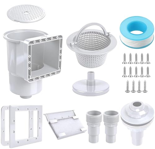 Set di 10 skimmer da incasso, set completo di skimmer per piscina con ugello di ingresso e altri accessori, set completo per piscine a parete in acciaio, per la pulizia dell'acqua, colore bianco