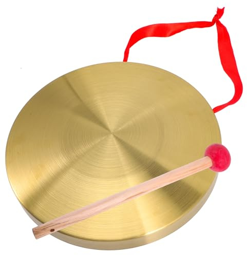 Gongs y platillos portátiles, Platillo Gong De Mano Madera Y Cobre Dorado 32x32x2.5cm