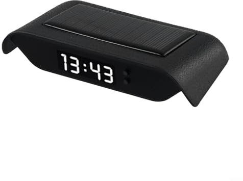 Reloj de salpicadero de coche Termómetro digital en reloj automático alimentado por energía solar Pantalla de 24 horas Medidor de luz nocturna Sensor de vibración activado Resistente al calor