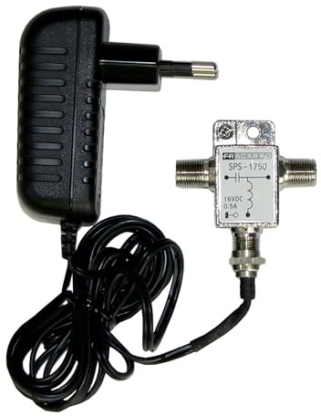 FRACARRO Fuente de Alimentación Conmutada 15V 1A – con Insertador DC en Conector F Hembra y Enchufe Europeo – Baja Pérdida de Inserción, Operación en TV y Satélite
