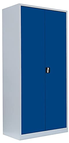 Flügeltürenschrank Metallschrank abschließbar grau/blau 195x92x60cm | Aktenschrank, Werkstattschrank, komplett montiert, 4 Fachböden, 530361