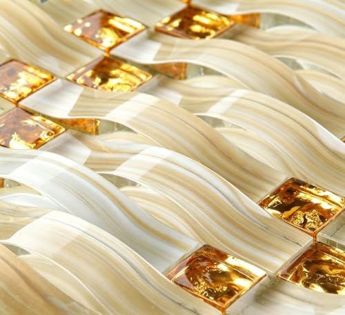 Handgemaltes Glas Wand Fliesen Gold Kristall Mosaik gewölbte Duett yf-88 6 Square Feet goldgelb