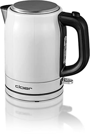 Cloer 4511 Wasserkocher Edelstahl, 2200 W, Wasserstandsanzeige, Trockengeh- und Überhitzungsschutz, 1 Liter, Weiß