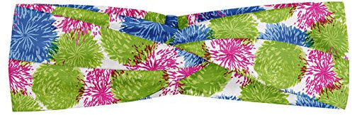 ABAKUHAUS Dahlia Bandeau, Colorées pétales de pissenlit Inspirée Pompom en forme de dahlias de printemps, Serre-tête Féminin Élastique et Doux pour Sport et pour Usage Quotidien, Lime Green Azure Bleu