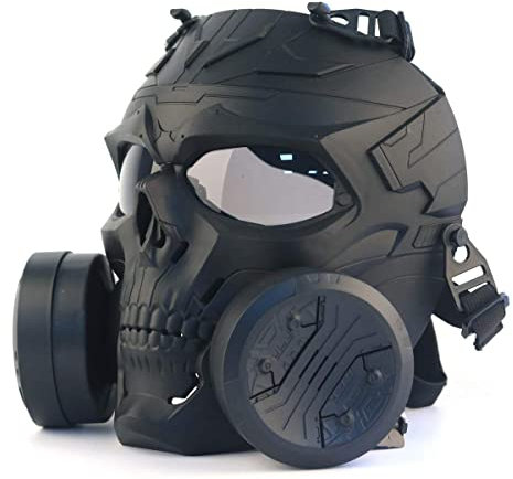 JOYASUS Paintball Maske, Taktische Vollgesicht Dummy Gasmaske, Schädel CS Maske mit doppeltem Turbo Fan für Cosplay, Halloween, Wargame, Maskerade