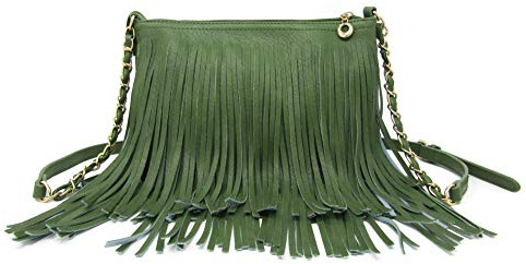 Solene Fringe Crossbody Shoulder Bag with Strap, Tassel Messenger bag, Country Style Western Fringe Purse for Women - E031(Olive)