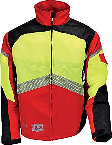 Solidur AUVERE - Authentic Klasse 1 Kettensägenjacke - Außergewöhnlicher Komfort und Schutz - Hochwertiges Design und Materialien - Größe S - Rot