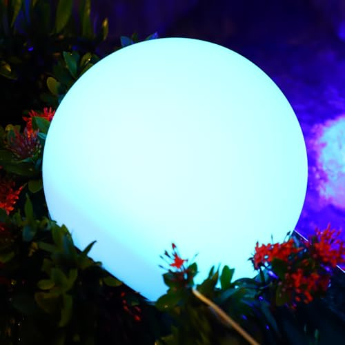 Aimosen LED Lampe Boule Solaire, Diamètre 30cm avec Télécommande, RGB Lampe de Jardin Solaire 16 Couleurs, Lampe Solaire Rechargeable USB 1200mAh pour Balcon, Pelouse, Patio Étanche IP68