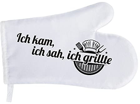 Geschenke 24 Grillhandschuhe Ich, kam, ich SAH, ich grillte (Schwarz, Wender): Grillhandschuhe Hitzebeständig, BBQ Gloves, Grill Handschuh - Geburtstagsgeschenk, Geschenke für Männer